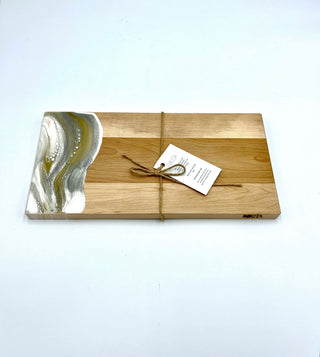 Maple Wood White, Gold, Silver Rectangular Cheese Board