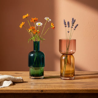 Fusion Flip Reversible Glass Vase, Blue and Green Small