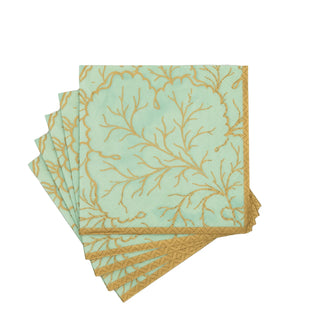 Gilded Majolica Celadon Paper Cocktail Napkins