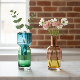 Fusion Flip Reversible Glass Vase, Blue and Green Small
