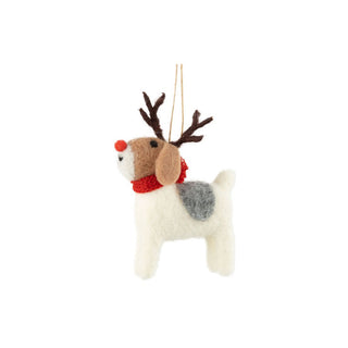Dog With Antlers And Red Nose Ornament