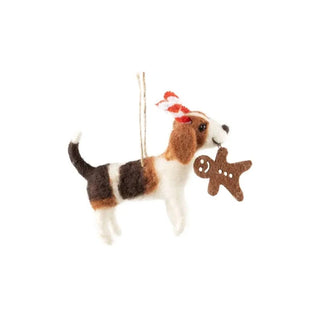 Beagle With Candy Cane & Gingerbread Cookie Ornament