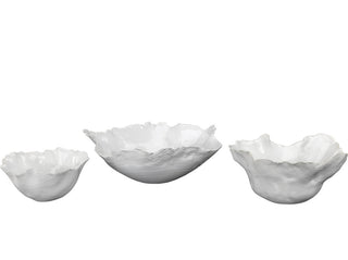 Fleur Ceramic Bowls, White (Set of 3)