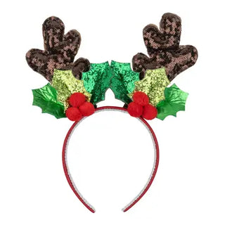 Reindeer Antler And Holly Sequin Headband