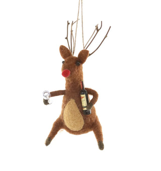 Reindeer With Wine And Glass Ornament