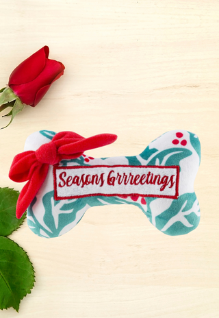 Seasons Grrreetings Holly Print Bone
