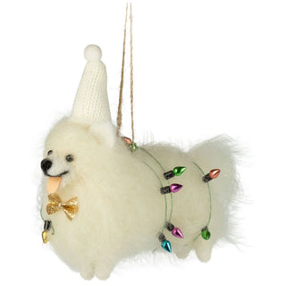 White Dog Wrapped In Christmas Lights Ornament