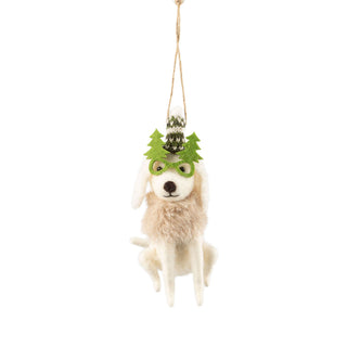 White Dog Wearing Christmas Tree Glasses Ornament