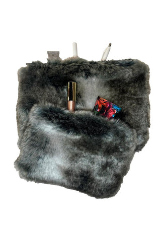 Grey Chinchilla Faux Fur Travel Pouches