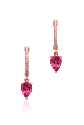 Rose Gold Diamond Pink Tourmaline Florentina Huggie Earrings